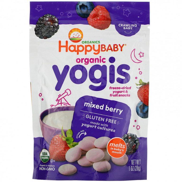 Happy Family Organics, Yogis, органические снеки из сублимированного йогурта с фруктами, ягодная смесь, 28 г