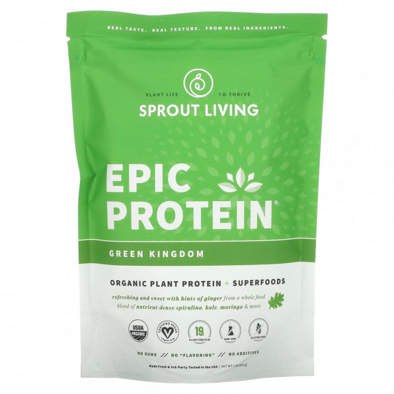 Sprout Living, Epic Protein, органический растительный протеин и суперпродукты, Green Kingdom, 455 г (1 фунт)