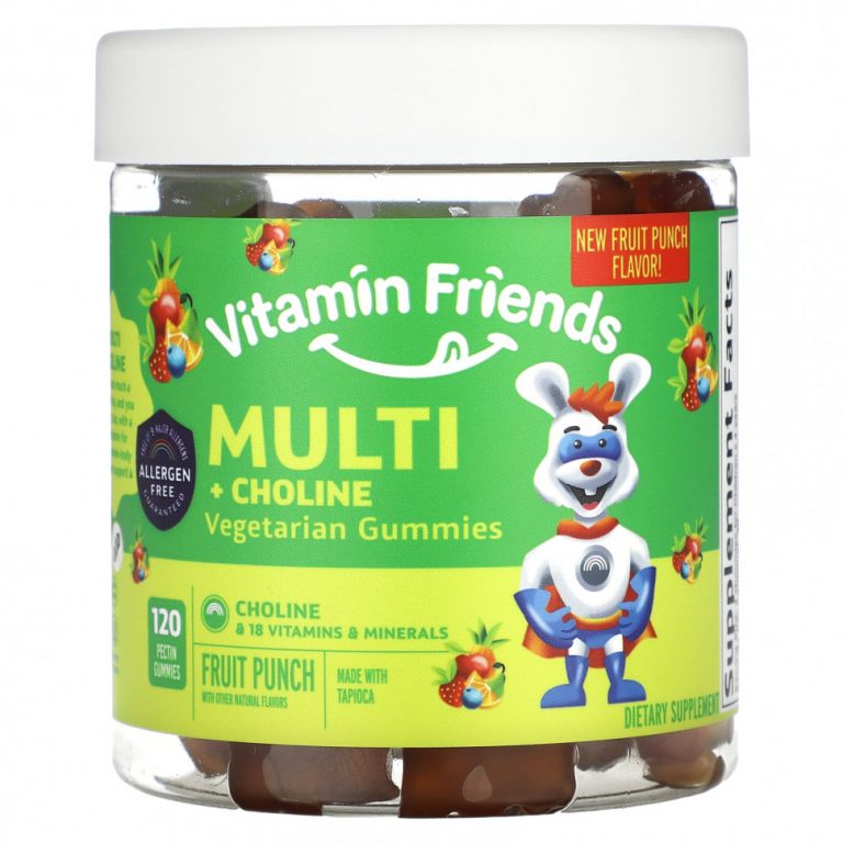 Vitamin Friends, Вегетарианские жевательные мармеладки с мульти + холином, фруктовый пунш, 120 жевательных таблеток с пектином