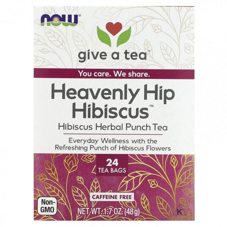 NOW Foods, Heavenly Hip Hibiscus, травяной чай с пуншем, без кофеина, 24 чайных пакетика, 48 г (1,7 унции)