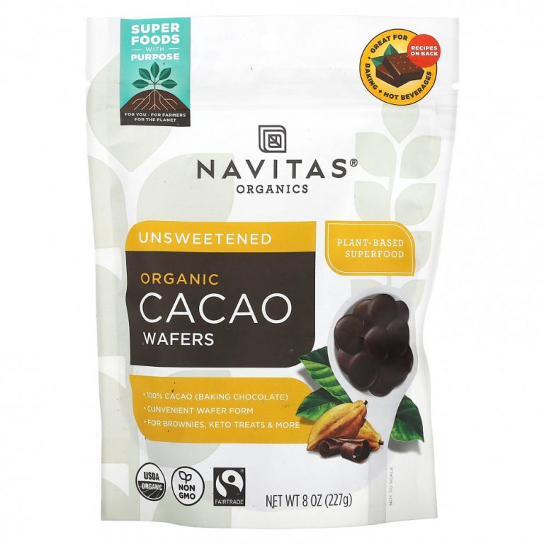 Navitas Organics, Органические какао-вафли, несладкие, 227 г (8 унций)