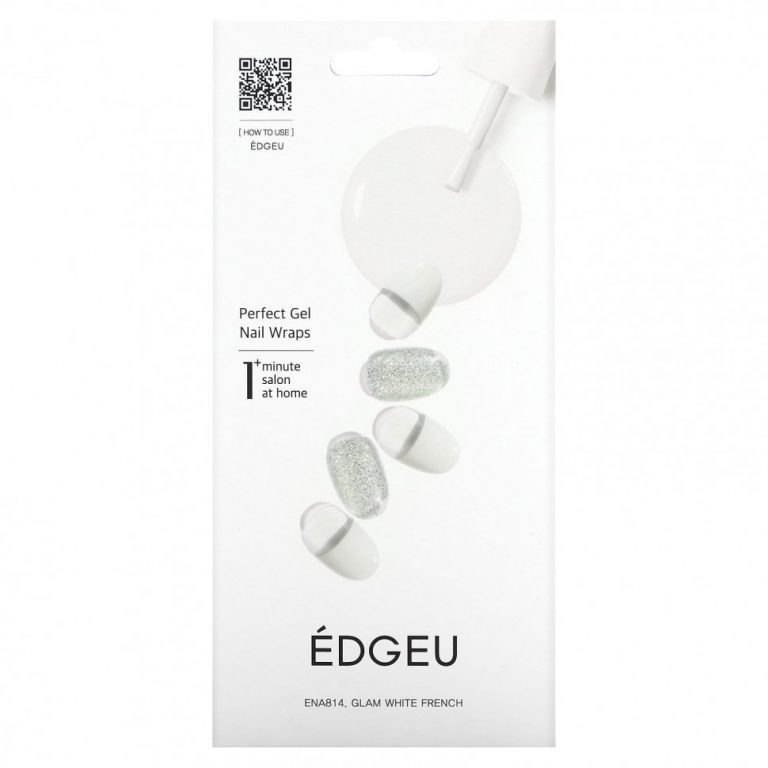 Edgeu, Perfect Gel Nail Wraps, ENT814, белый лак для ногтей, набор из 16 полосок