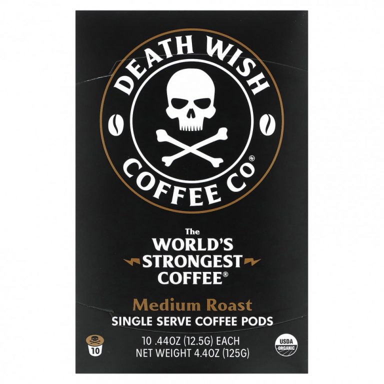 Death Wish Coffee, The World’s Strongest Coffee, кофейные капсулы для одной порции, средней обжарки, 10 капсул по 12,5 г (44 унции)