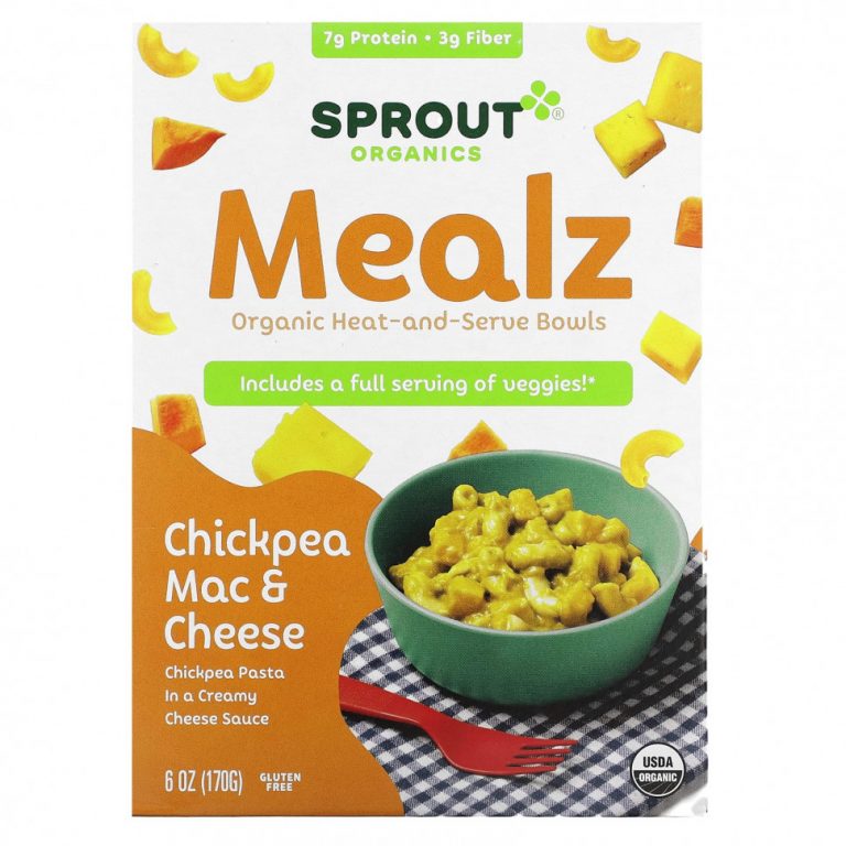 Sprout Organics, Mealz, органические разогреватели в мисках, макароны и сыр из нута, 170 г (6 унций)