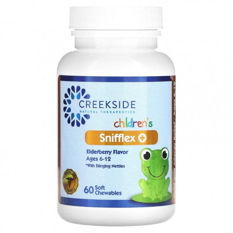 Creekside Natural Therapeutics, Snifflex Plus для детей с крапивой двудомной, для детей 6–12 лет, бузина, 60 мягких жевательных таблеток