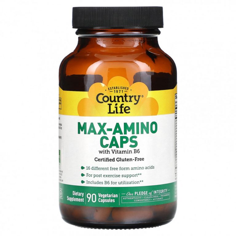 Country Life, Max-Amino Caps с витамином B6, 180 вегетарианских капсул