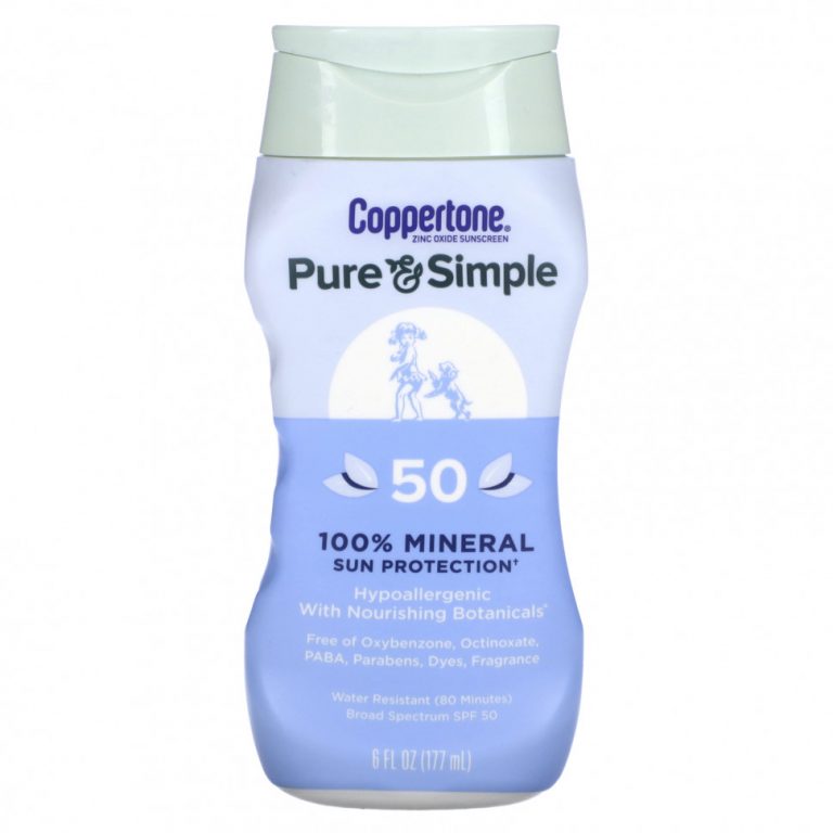 Coppertone, Pure & Simple, 100% минеральная защита от солнца, SPF 50, 177 мл (6 жидк. Унций)