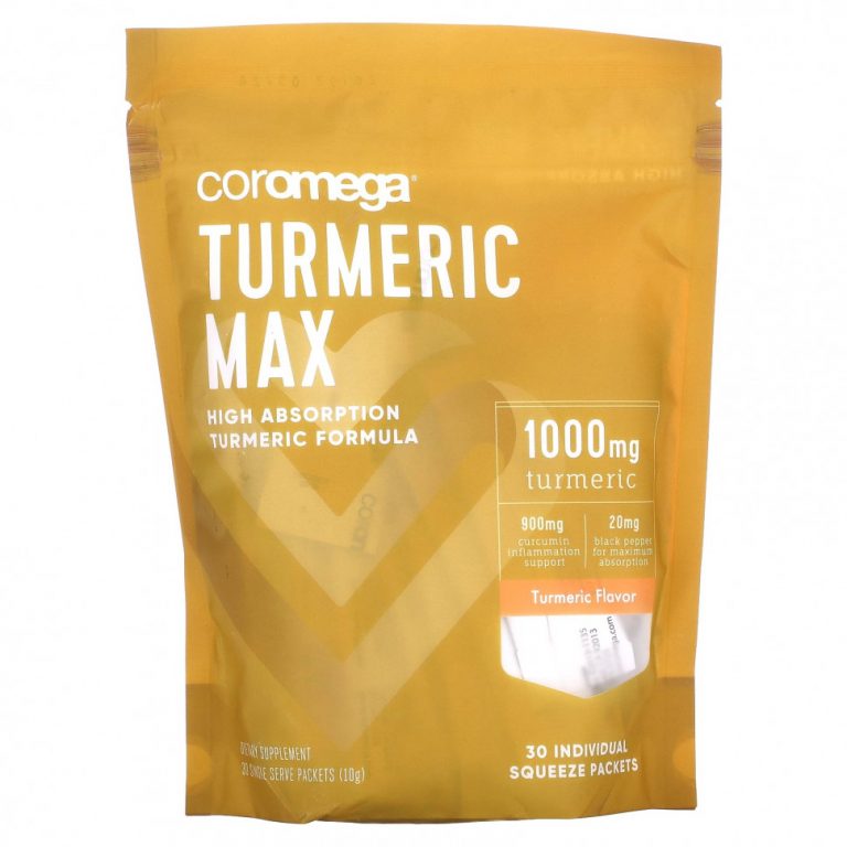 Coromega, Turmeric Max, куркума, 1000 мг, 30 отдельных пресс-пакетиков по 10 г