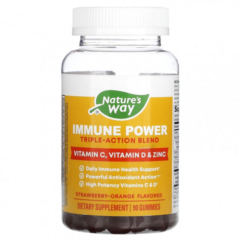 Nature’s Way, Immune Power, смесь тройного действия, клубника и апельсин, 90 жевательных таблеток