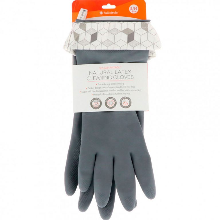 Full Circle, Splash Patrol, Natural Latex Cleaning Gloves, Grey, Size S/M