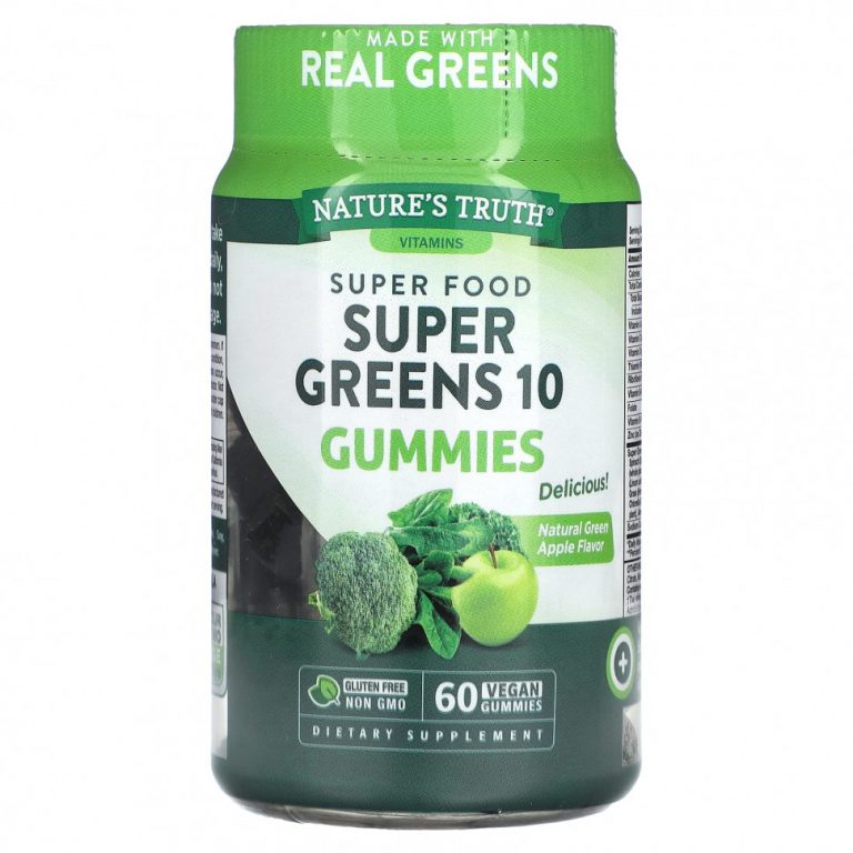 Nature’s Truth, Super Food, Super Greens 10, натуральное зеленое яблоко, 60 веганских жевательных мармеладок