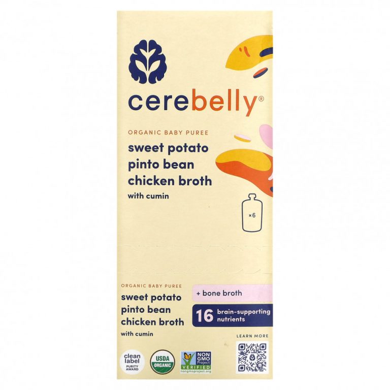 Cerebelly, Organic Baby Puree, Sweet Potato, Pinto Bean, Chicken Broth with Cumin, 6 Pouches, 4 oz (113 g) Each