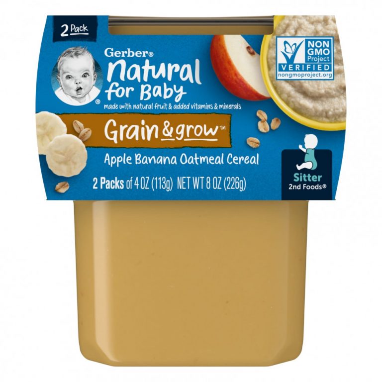 Gerber, Natural for Baby, Grain & Grow, 2nd Foods, яблоко, банан и овсяные хлопья, 2 пакетика по 113 г (4 унции)