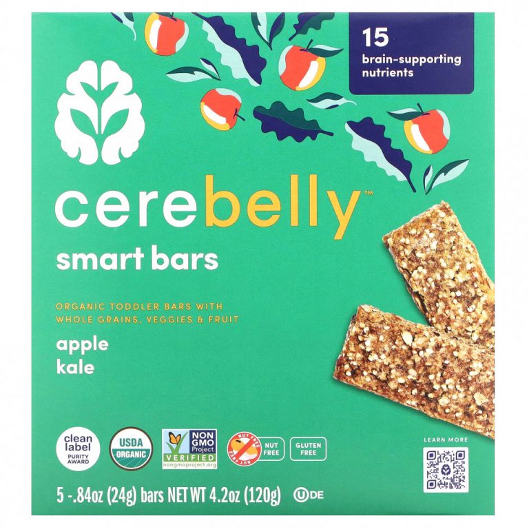 Cerebelly, Smart Bars, Organic Toddler Bars, Apple Kale, 5 Bars, 0.84 oz (24 g) Each