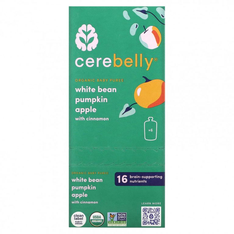 Cerebelly, Organic Baby Puree, White Bean, Pumpkin, Apple with Cinnamon, 6 Pouches, 4 oz (113 g) Each