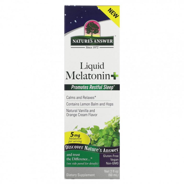 Nature’s Answer, Liquid Melatonin +, крем с натуральной ванилью и апельсином, 5 мг, 60 мл (2 жидк. Унции)