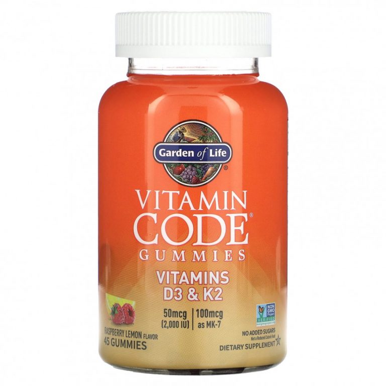 Garden of Life, Vitamin Code, жевательные таблетки, витамины D3 и K2, малина и лимон, 45 жевательных таблеток