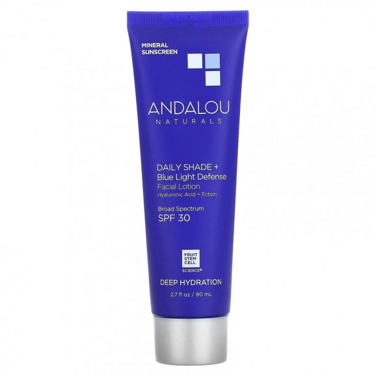 Andalou Naturals, Daily Shade + лосьон для лица, защита от синего света, SPF 30, глубокое увлажнение, 80 мл (2,7 жидк. Унции)