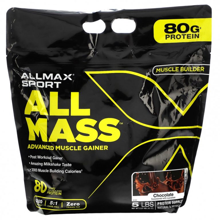 ALLMAX, Sport, All Mass, Advanced Muscle Gainer, Chocolate, 5 lbs, 2.27 kg (80 oz)