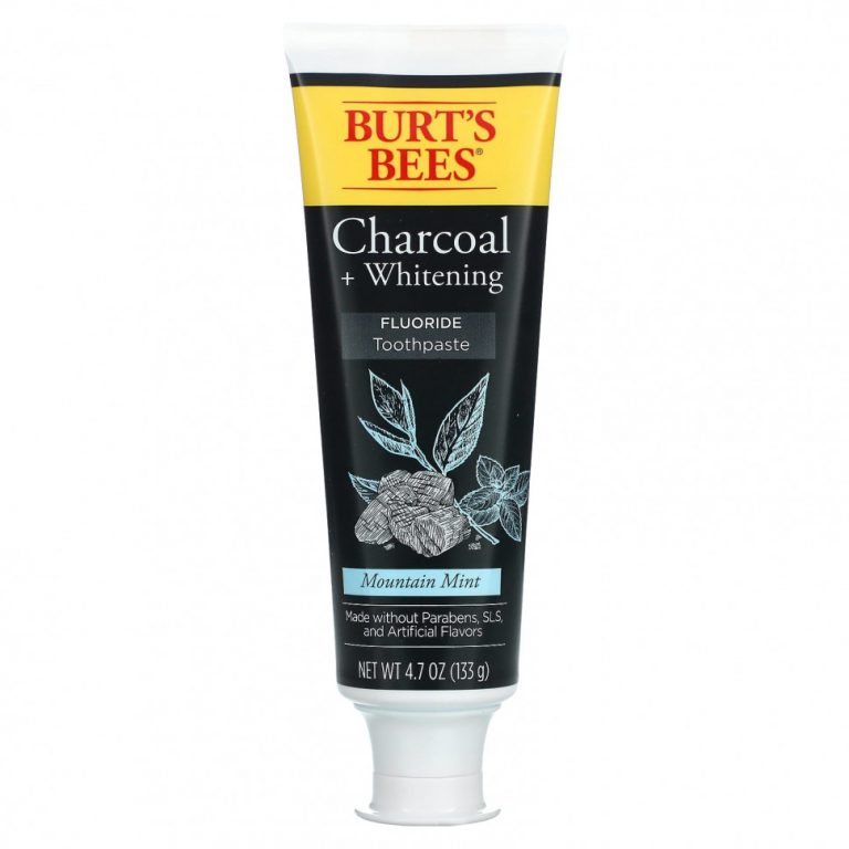 Burt’s Bees, Charcoal + Whitening, зубная паста с фтором, горная мята, 133 г (4,7 унции)