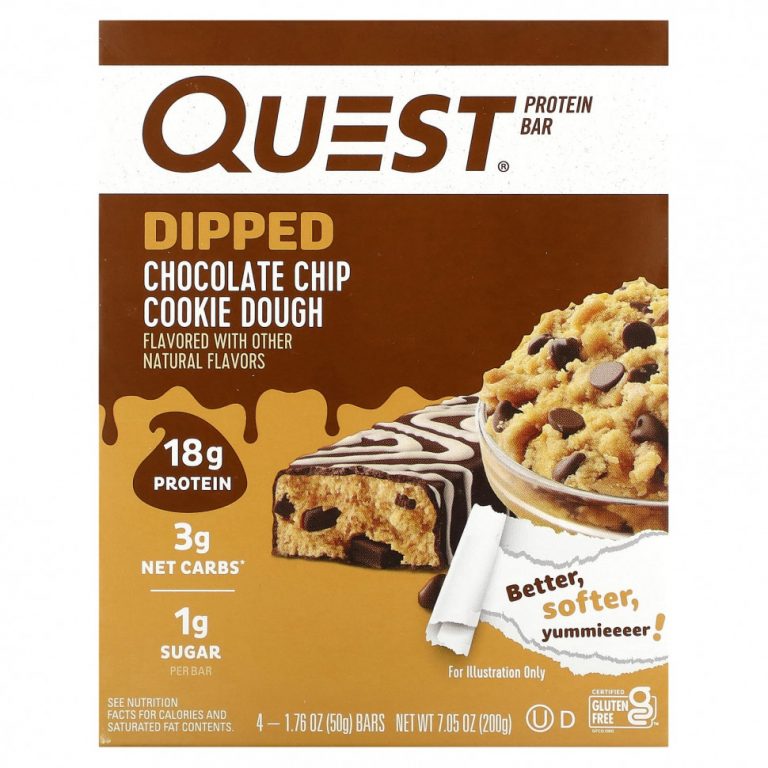 Quest Nutrition, Протеиновый батончик, тесто с шоколадной крошкой, 4 батончика, 50 г (1,76 унции)