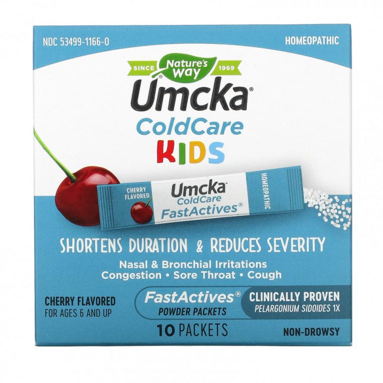 Nature’s Way, Umcka, ColdCare Kids, FastActives, для детей от 6 лет, с вишневым вкусом, 10 пакетиков с порошком