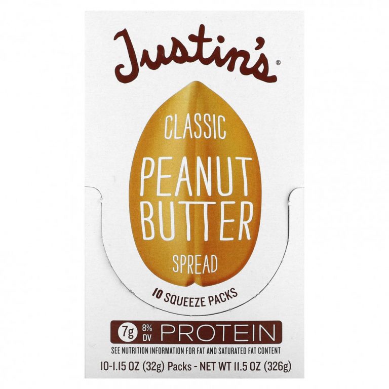 Justin’s Nut Butter, Классическое арахисовое масло, 10 пакетиков, 1,15 унций (32 г) в упаковке