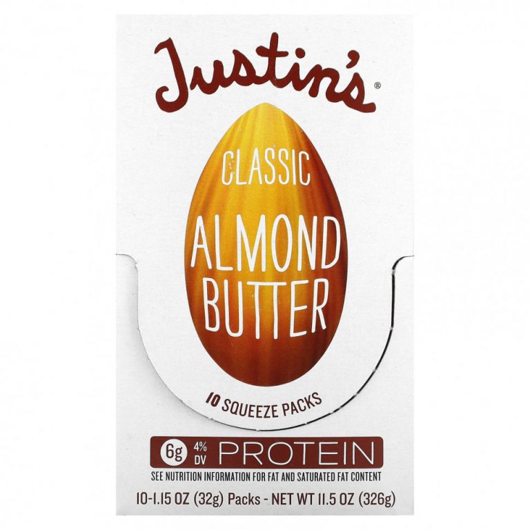 Justin’s Nut Butter, Классическое миндальное масло, полностью натуральное, 10 пакетиков, 1.15 унций (32 г) /шт.