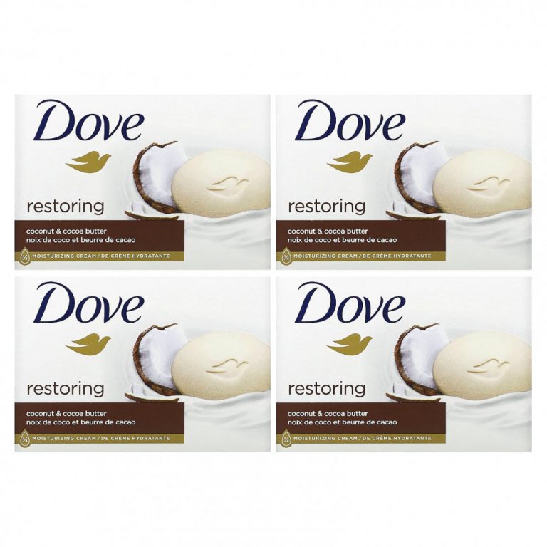 Dove, Косметическое мыло Purely Pampering, аромат «Кокосовое молоко и лепестки жасмина», 4 шт. по 113 г