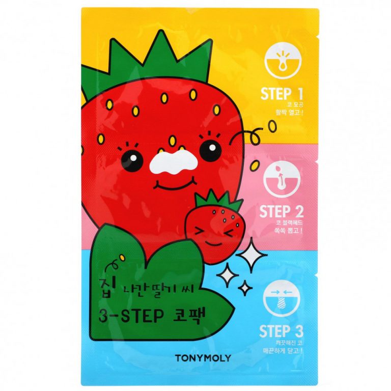 Tony Moly, Runaway Strawberry Seeds, 3-ступенчатая упаковка для носа, 1 набор