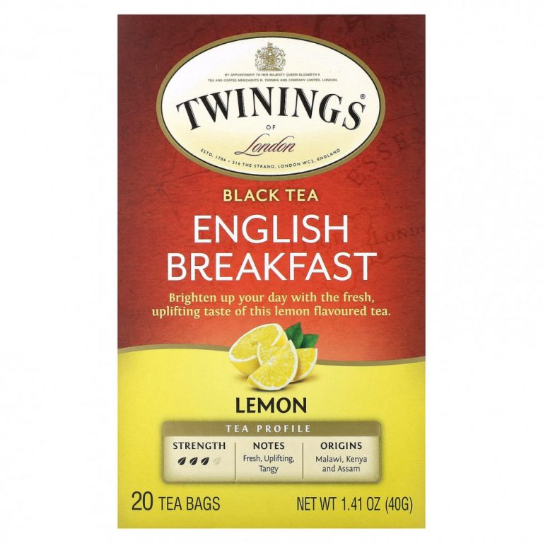 Twinings, English Breakfast, черный чай, лимон, 20 чайных пакетиков 40 г (1,41 унции)