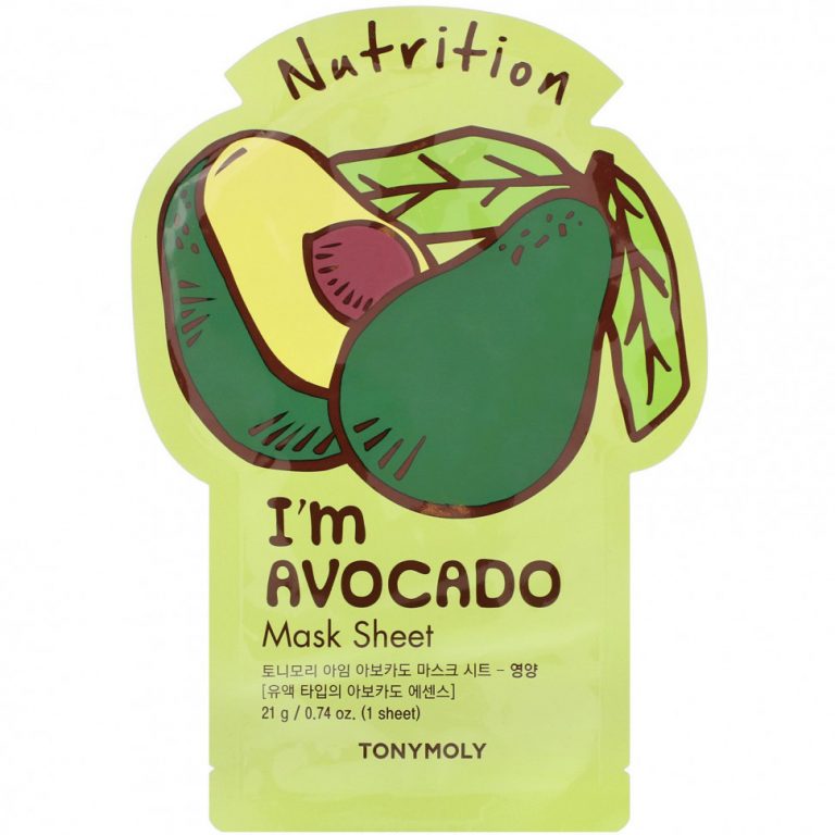 Tony Moly, I’m Avocado, питательная тканевая маска, 1 шт., 21 г (0,74 унции)