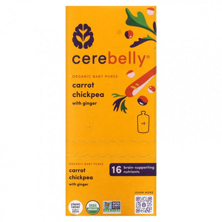 Cerebelly, Organic Baby Puree, Carrot Chickpea with Ginger, 6 Pouches, 4 oz (113 g) Each