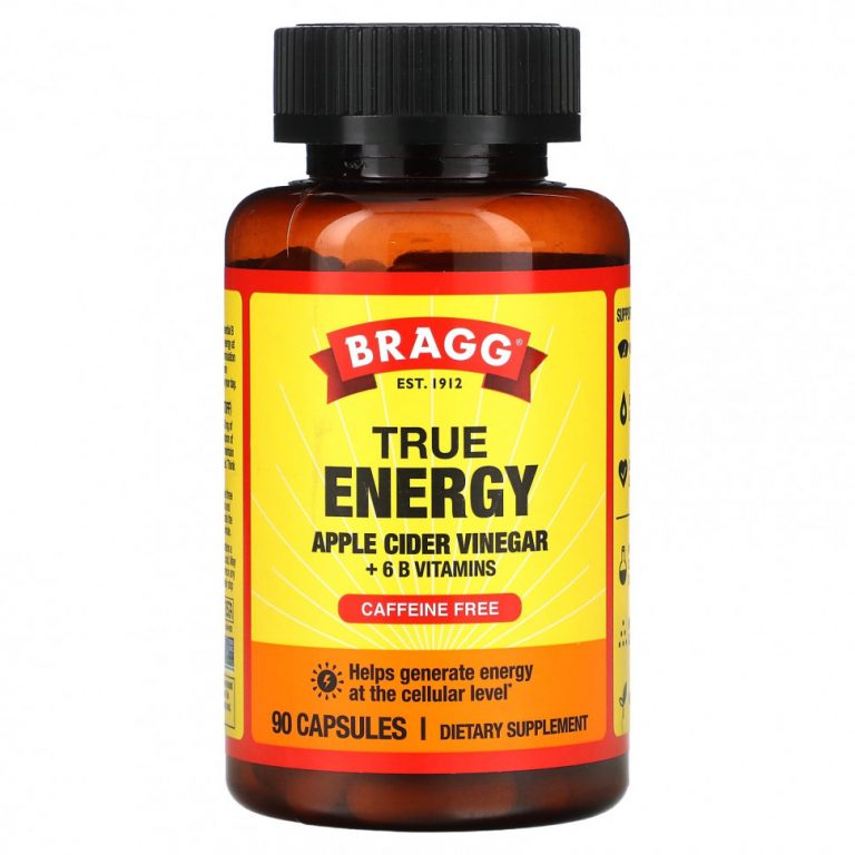 Bragg, True Energy, яблочный уксус и 6 витаминов группы B, без кофеина, 90 капсул