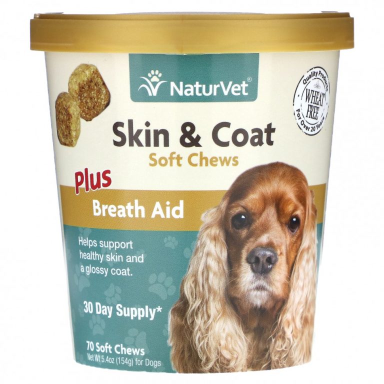 NaturVet, Средство для облегчения дыхания Skin & Coat Plus, для собак, 70 жевательных таблеток, 154 г (5,4 унции)