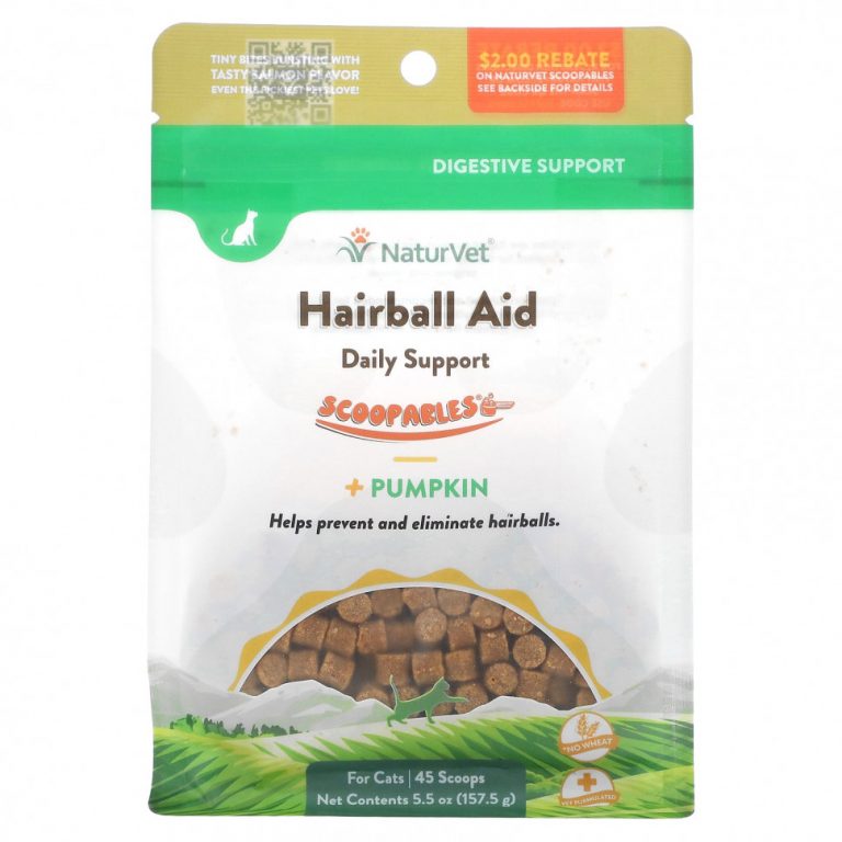 NaturVet, Scoopables, Ежедневная поддержка Hairball Aid + тыква, для кошек, лосось, 45 мерных ложек, 157,5 г (5,5 унции)