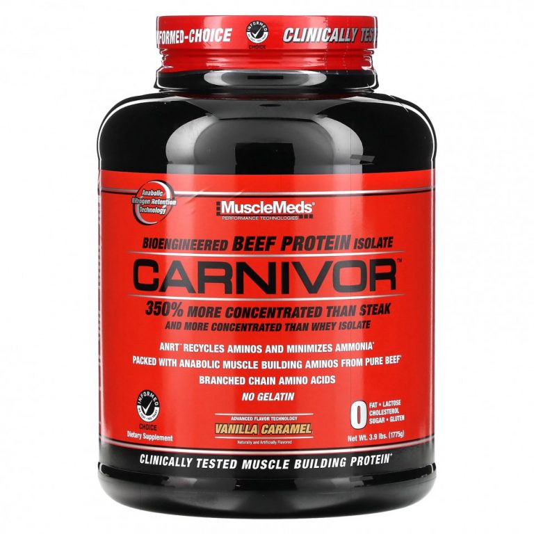 MuscleMeds, Carnivor, изолят белка говядины биоинженерной обработки, с ванильной карамелью, 4.2 фунта (1915.2 г)