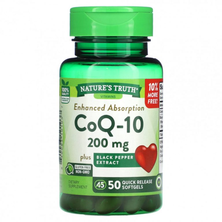 Nature’s Truth, Enhanced Absorbs, CoQ-10, 200 мг, 50 капсул с быстрым высвобождением