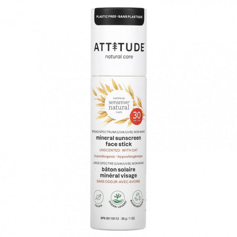 ATTITUDE, Oatmeal Sensitive Natural Care, солнцезащитный крем для лица с минералами, SPF 30, без запаха, 30 г (1 унция)