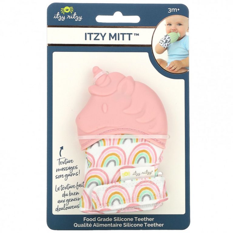 itzy ritzy, Itzy Mitt, пищевой силиконовый прорезыватель для зубов, от 3 месяцев, светло-розовый единорог, 1 прорезыватель