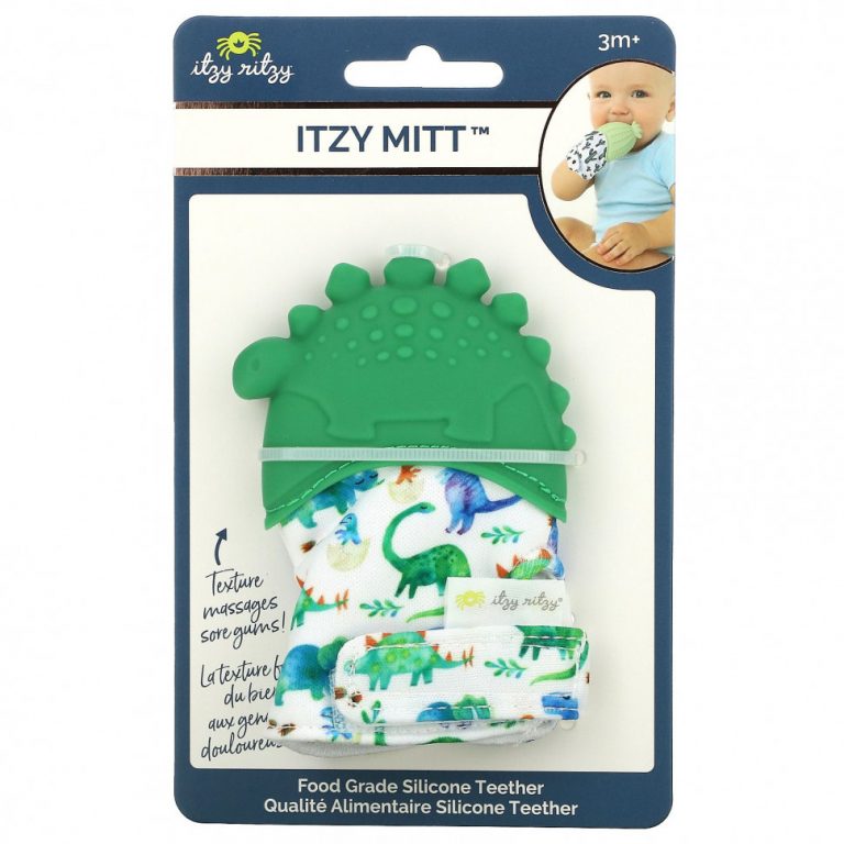 itzy ritzy, Itzy Mitt, пищевой силиконовый прорезыватель для зубов, от 3 месяцев, динозавр, 1 прорезыватель