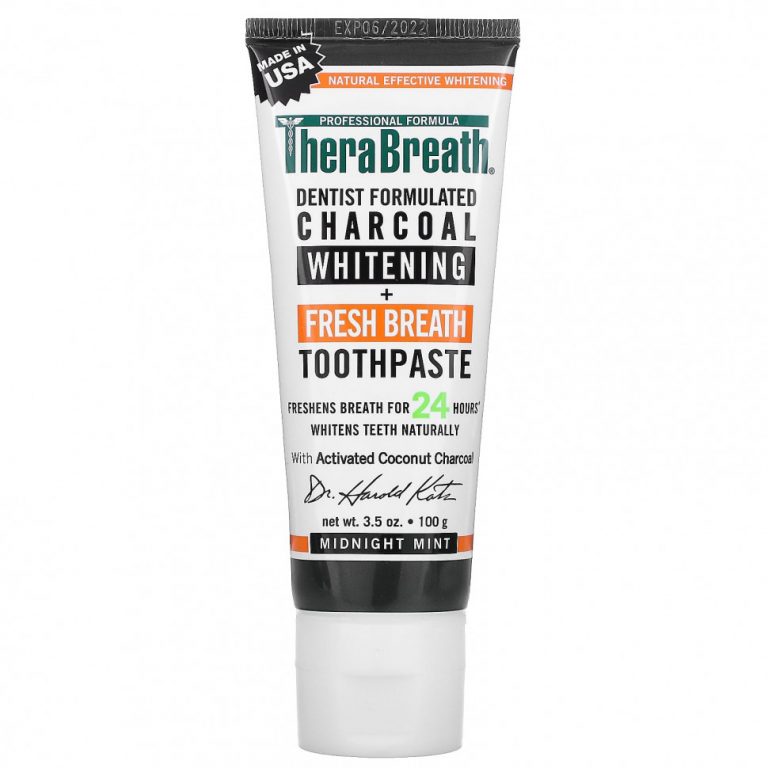 TheraBreath, Отбеливающий уголь + зубная паста Fresh Breath, Midnight Mint, 3,5 унции (100 г)