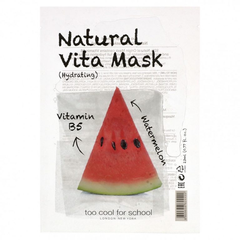 Too Cool for School, Маска Natural Vita Beauty (увлажняющая) с витамином B5 и арбузом, 1 лист, 0,77 жидких унций (23 мл)