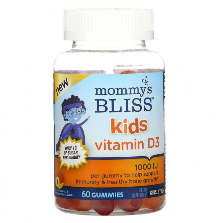 Mommy’s Bliss, витамин D3 для детей, со вкусом персика, манго и клубники, 1000 МЕ, 60 жевательных таблеток