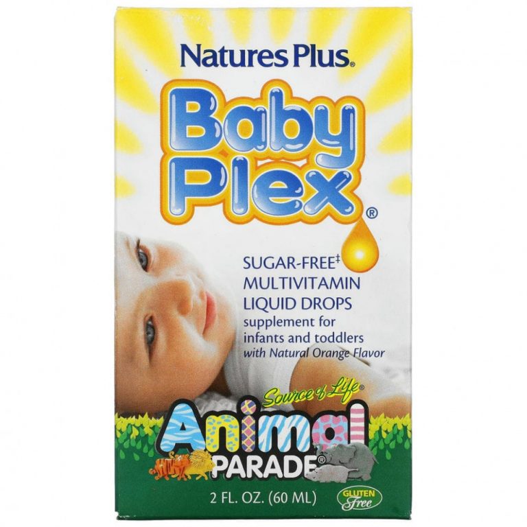 NaturesPlus, Source of Life, Animal Parade, Baby Plex, жидкие мультивитаминные капли без сахара, с натуральным вкусом апельсина, 2 жидкие унции (60 мл)