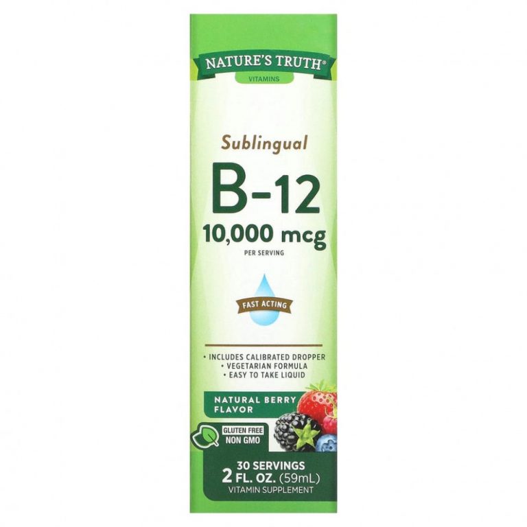 Nature’s Truth, Сублингвальный витамин B12, натуральные ягоды, 10 000 мкг, 59 мл (2 жидк. Унции)