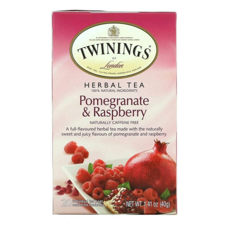 Twinings, травяной чай, гранат и малина, без кофеина, 20 чайных пакетиков, 40 г (1,41 унции)