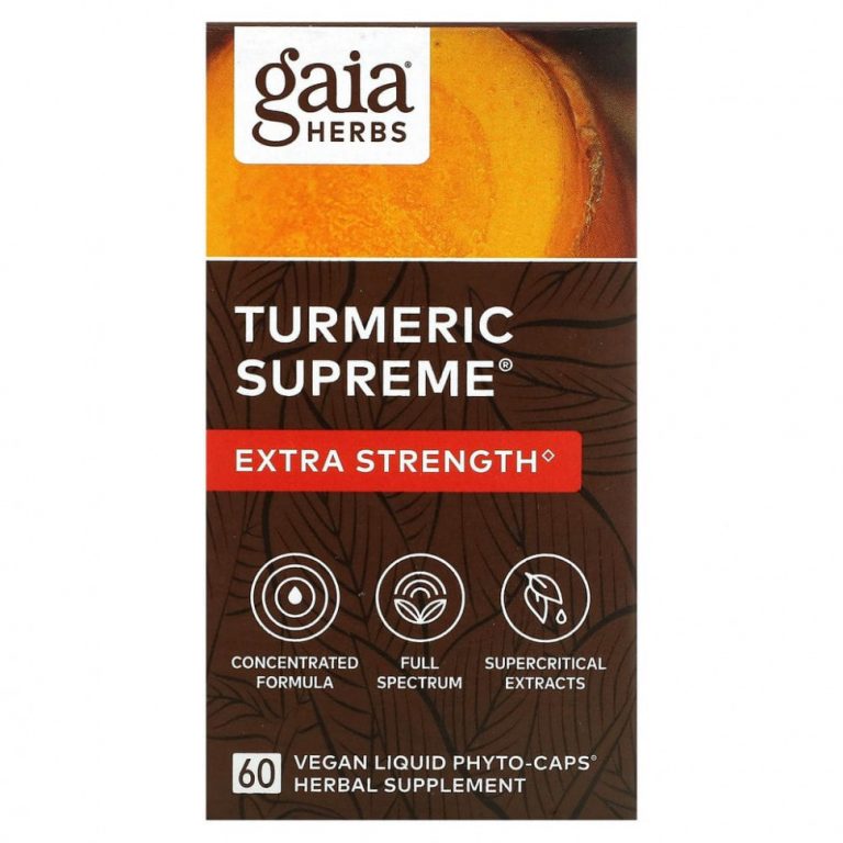 Gaia Herbs, Turmeric Supreme, Extra Strength, куркума, 60 растительных фито-капсул с жидкостью