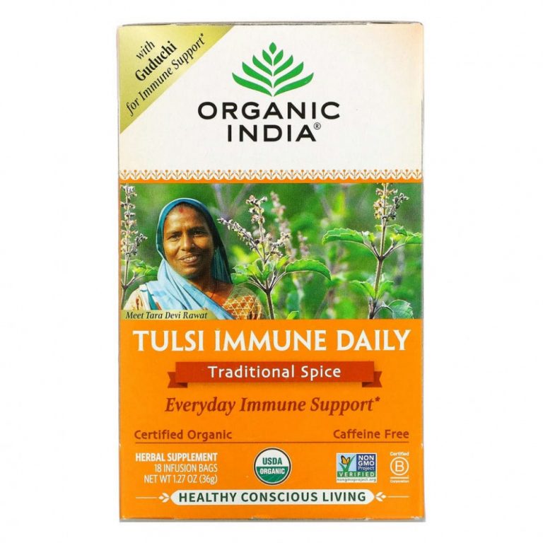 Organic India, Tulsi Immune Daily, традиционные специи, без кофеина, 18 пакетиков для настаивания, 36 г (1,27 унции)