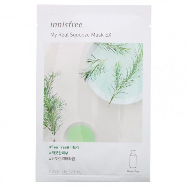 Innisfree, My Real Squeeze Beauty Mask EX, тканевая маска с чайным деревом, 1 шт., 20 мл (0,67 жидк. унции)